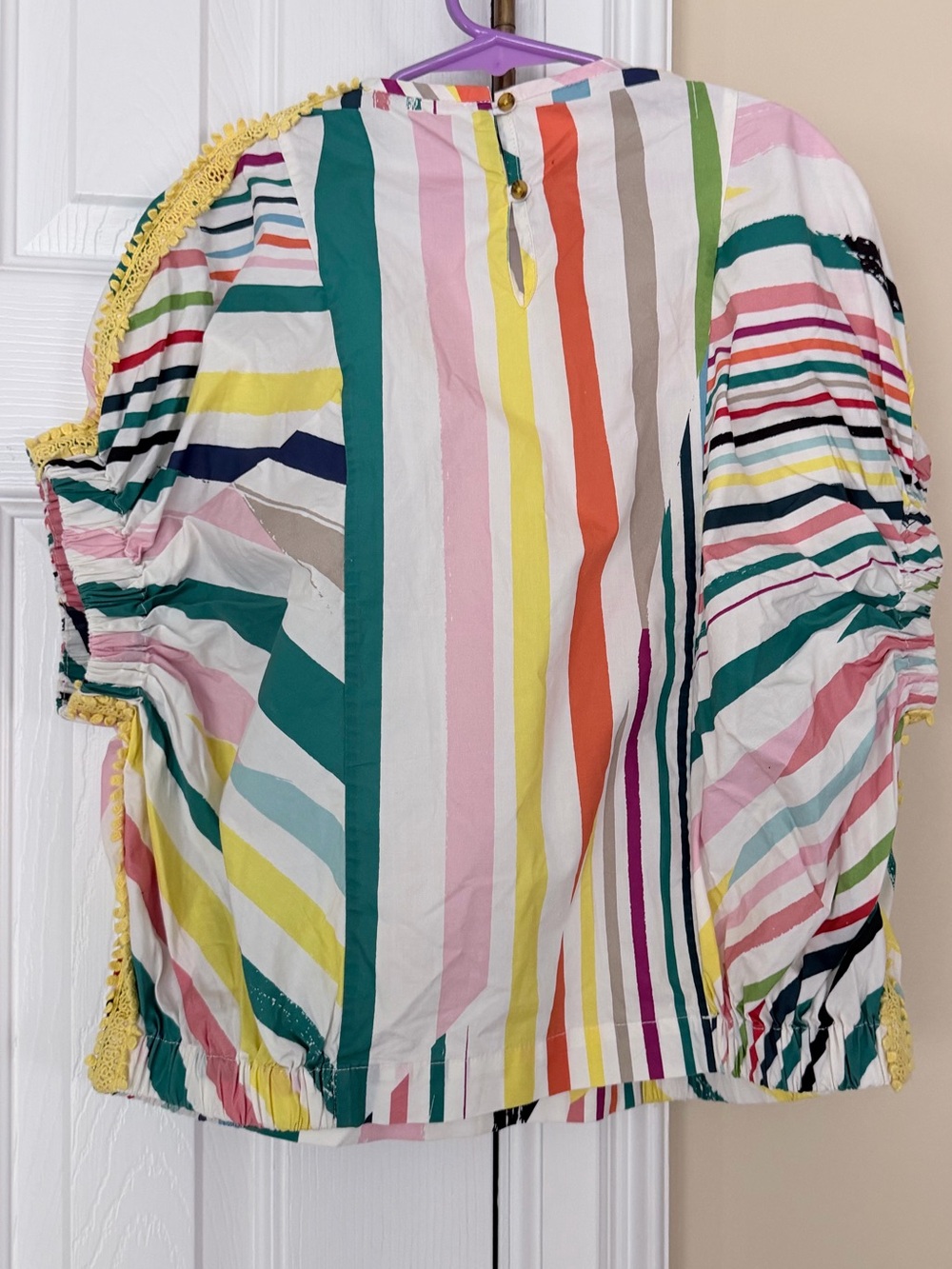TIA CIBANI Girls Size 11/12 Multicolor Striped Crochet Trim Boho Top